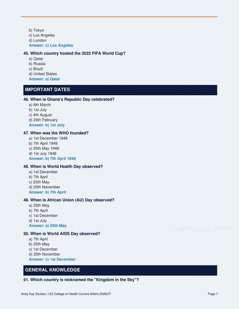 UG Health Entrance Past Question Page 8